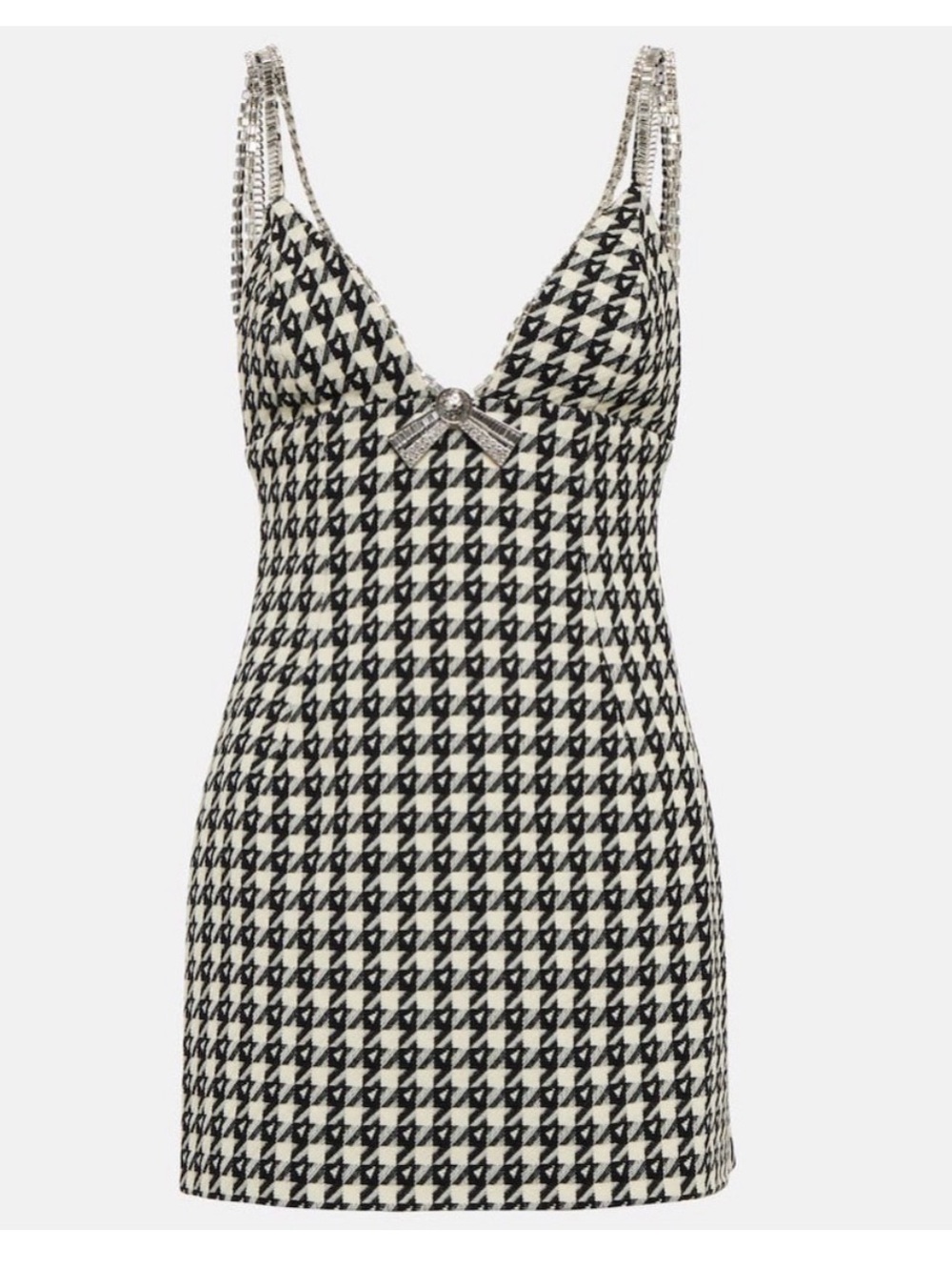 AREA Black and White Houndstooth Mini Dress with Embellished Straps size 6
